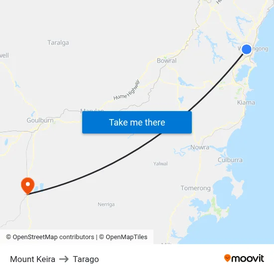 Mount Keira to Tarago map