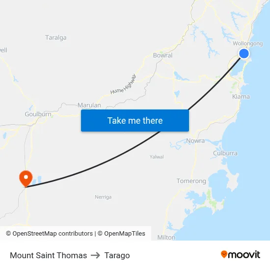 Mount Saint Thomas to Tarago map