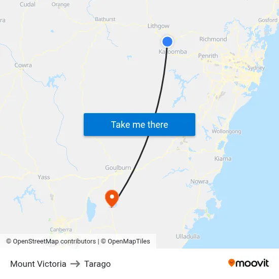 Mount Victoria to Tarago map