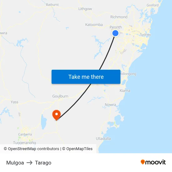 Mulgoa to Tarago map