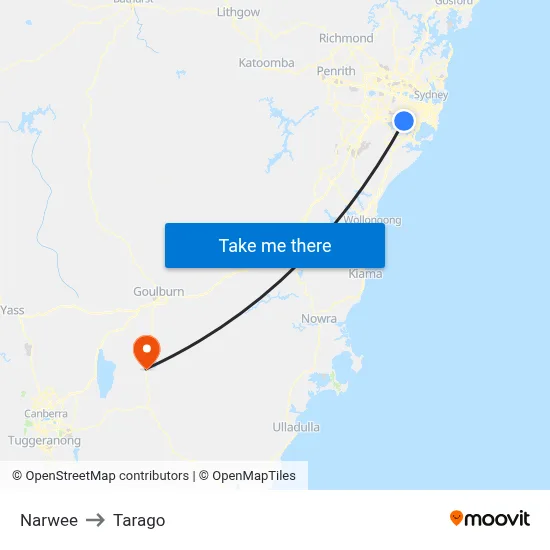 Narwee to Tarago map