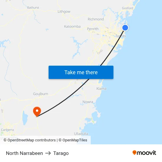 North Narrabeen to Tarago map