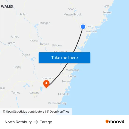 North Rothbury to Tarago map