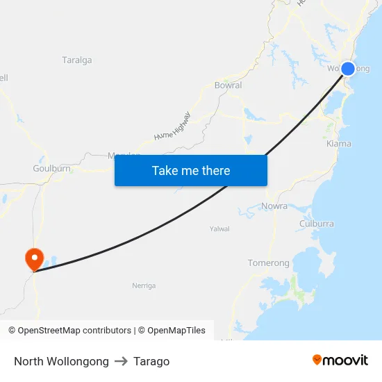 North Wollongong to Tarago map