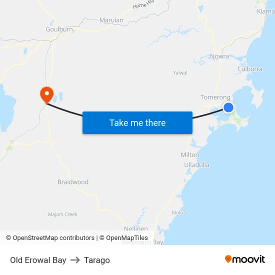 Old Erowal Bay to Tarago map