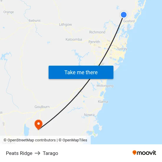 Peats Ridge to Tarago map