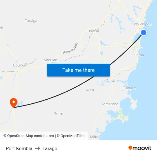 Port Kembla to Tarago map