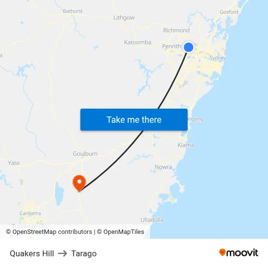 Quakers Hill to Tarago map