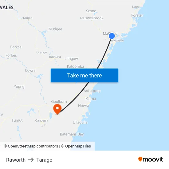 Raworth to Tarago map