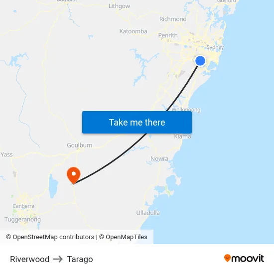 Riverwood to Tarago map
