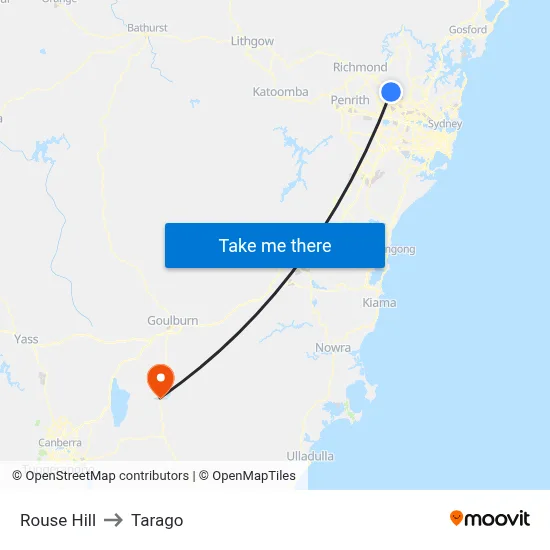 Rouse Hill to Tarago map