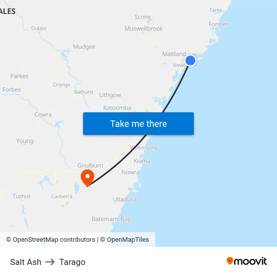 Salt Ash to Tarago map