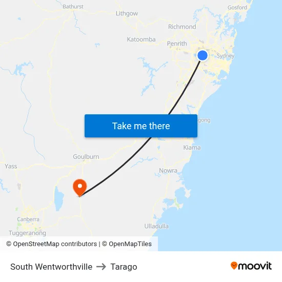 South Wentworthville to Tarago map