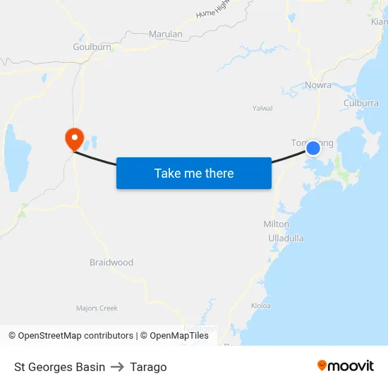 St Georges Basin to Tarago map