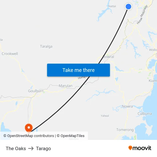 The Oaks to Tarago map