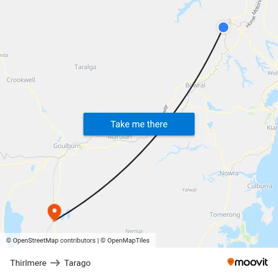 Thirlmere to Tarago map