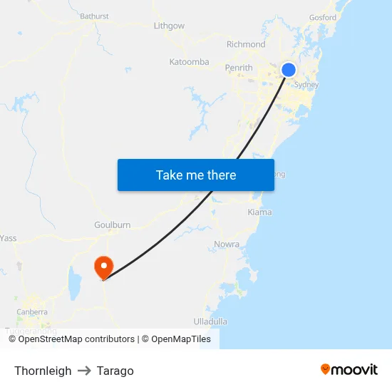Thornleigh to Tarago map