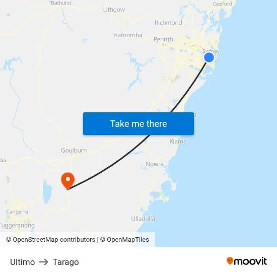 Ultimo to Tarago map