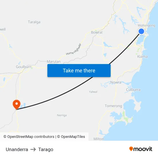 Unanderra to Tarago map