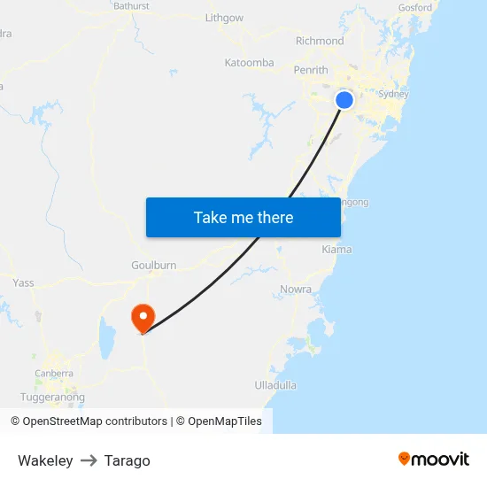 Wakeley to Tarago map