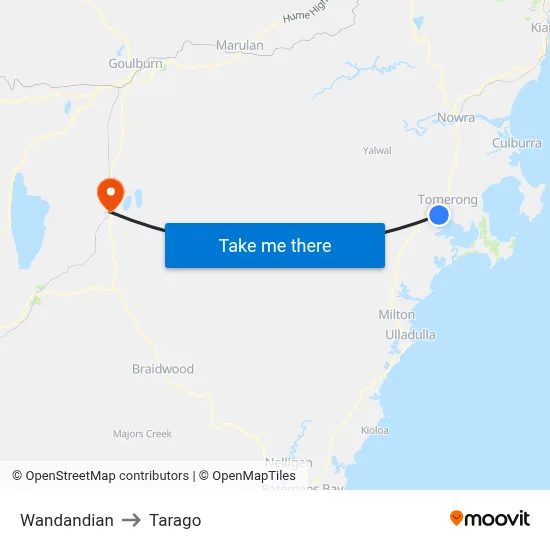 Wandandian to Tarago map