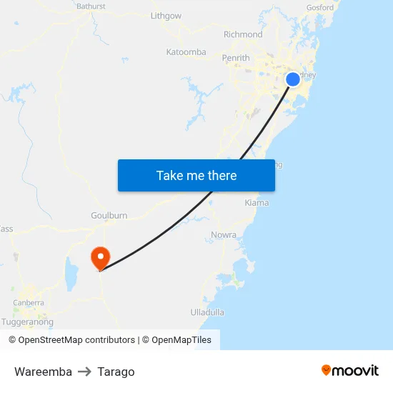 Wareemba to Tarago map