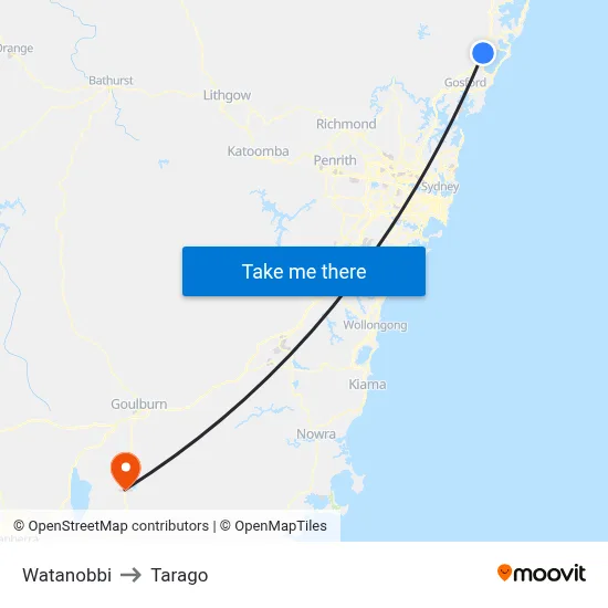 Watanobbi to Tarago map