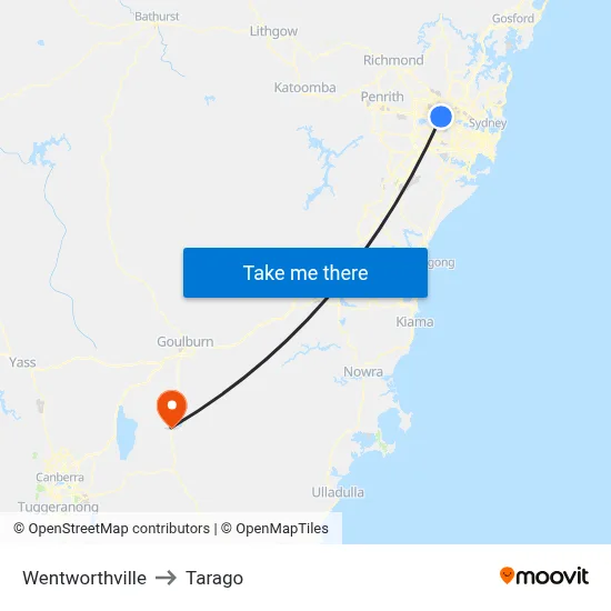 Wentworthville to Tarago map