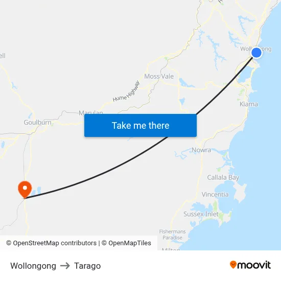 Wollongong to Tarago map