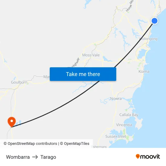 Wombarra to Tarago map