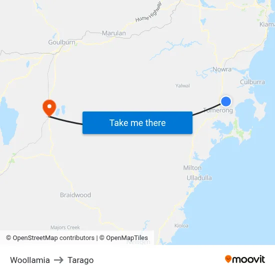 Woollamia to Tarago map