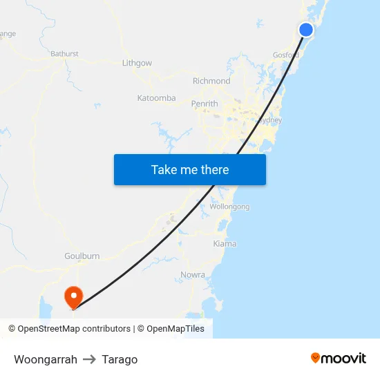 Woongarrah to Tarago map
