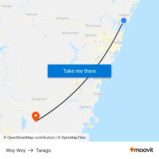 Woy Woy to Tarago map