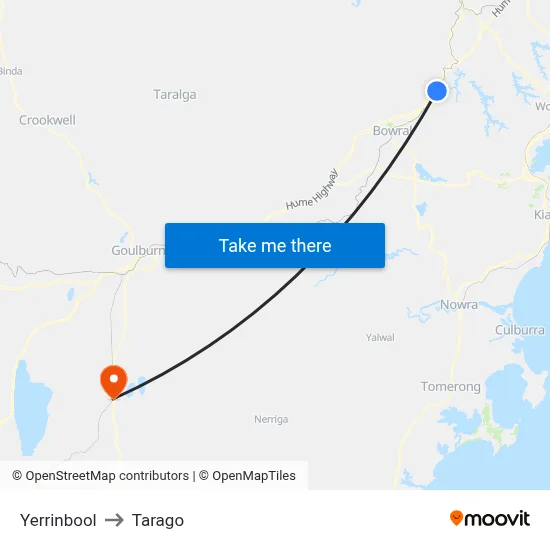 Yerrinbool to Tarago map