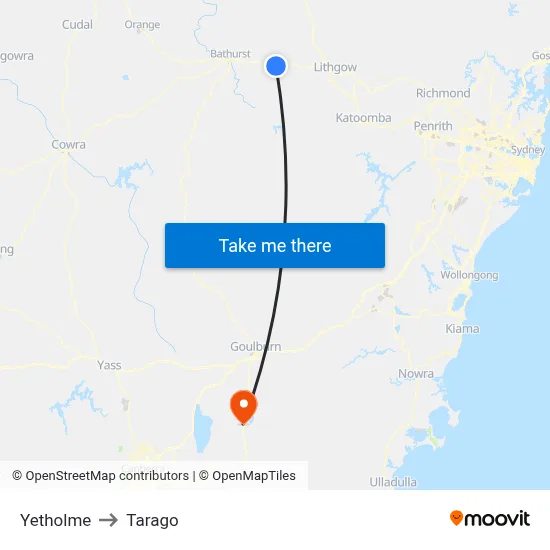 Yetholme to Tarago map