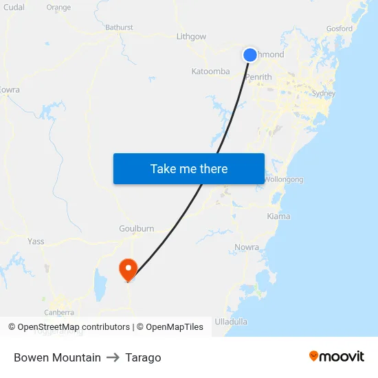 Bowen Mountain to Tarago map