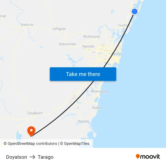 Doyalson to Tarago map