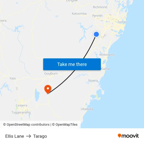 Ellis Lane to Tarago map