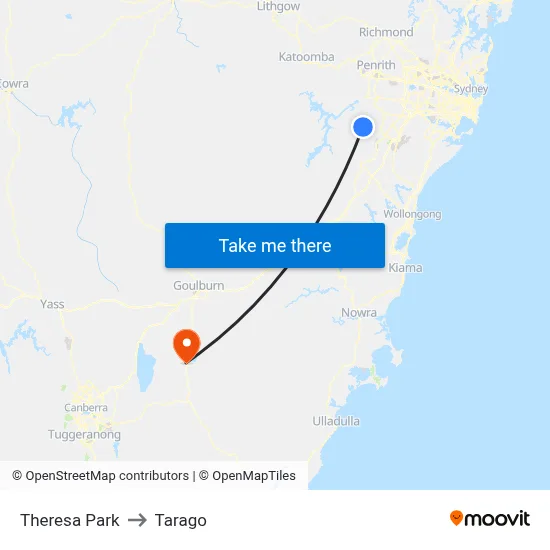 Theresa Park to Tarago map