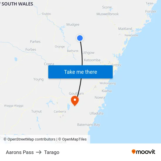 Aarons Pass to Tarago map