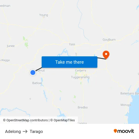 Adelong to Tarago map