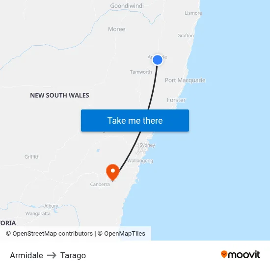 Armidale to Tarago map