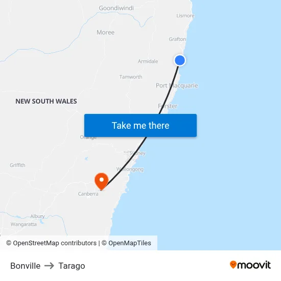 Bonville to Tarago map