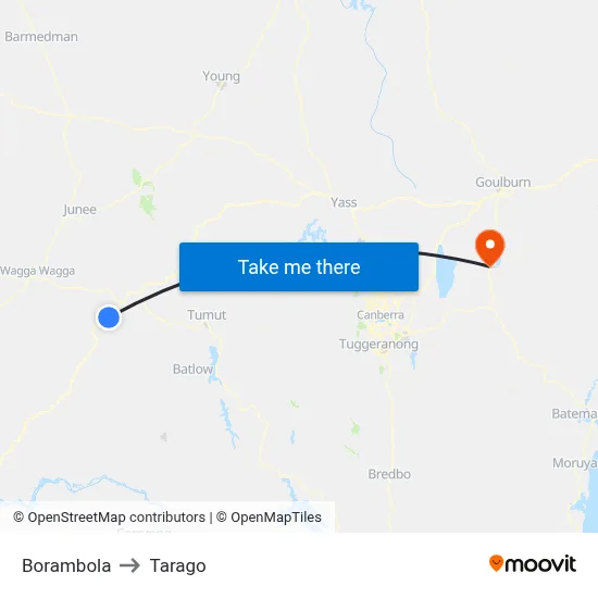 Borambola to Tarago map