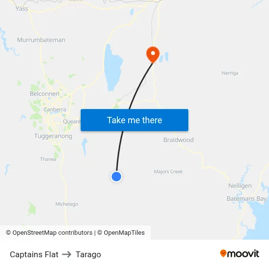 Captains Flat to Tarago map