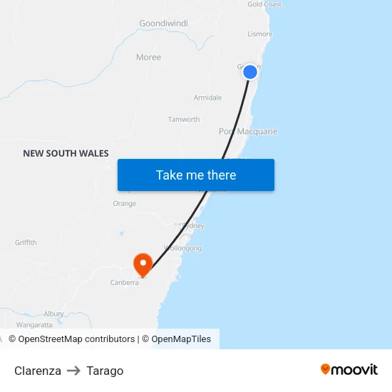 Clarenza to Tarago map