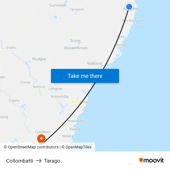 Collombatti to Tarago map