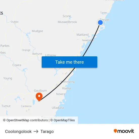 Coolongolook to Tarago map