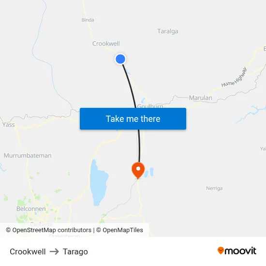 Crookwell to Tarago map