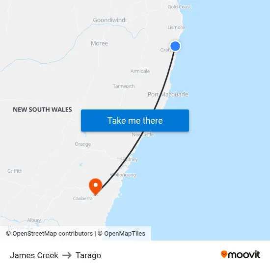 James Creek to Tarago map